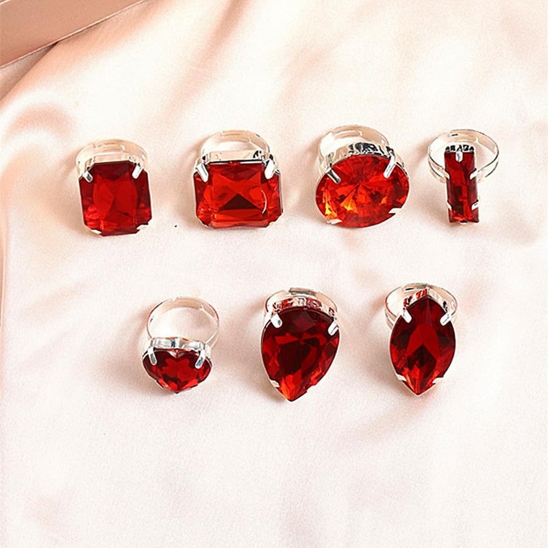 Uarein Chunky 7Pcs Silver Crystal Knuckle Rings Set Geometric Rhinestone Waterdrop Open Rings Stackable CZ Circle Square Finger Rings Jewelry Set for Women - Image 5